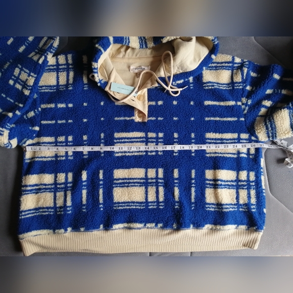 NWT Anthropologie Porridge Quinn Sherpa Fleece Blue Cream Sporty Hoodie - Picture 8 of 15